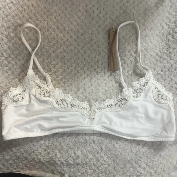 NWT! SKIMS Fits Everybody Lace-Trimmed Stretch Scoop Bralette White Marble L - Picture 4 of 4